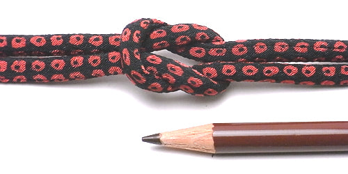 Chirimen Fabric Cord - 1/6in Red Kanoko Dots on Black (Quantity) 1＝1yard