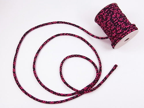 Chirimen Fabric Cord - 1/6in Pink Cherry Blossoms on Dark Navy (Quantity) 1＝1yard