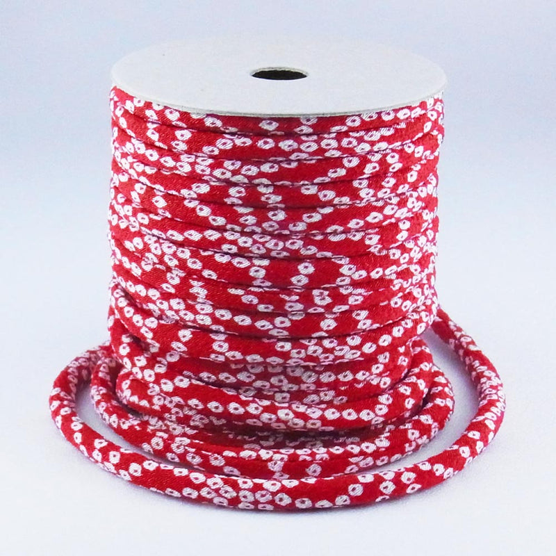 Chirimen Fabric Cord - 1/6in Hikita Dots Red (Quantity) 1＝1yard