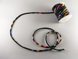 Chirimen Fabric Cord - 1/6in Colorful Dots on Black (Quantity) 1＝1yard