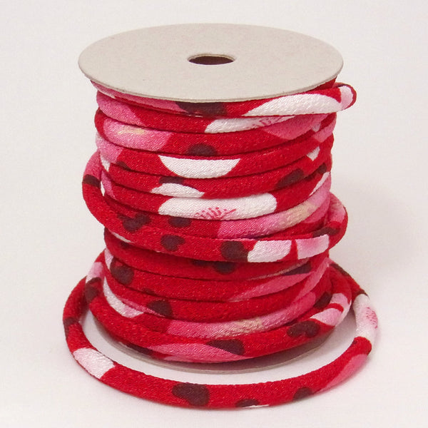 Chirimen Fabric Cord - 1/6in Modern Peonies Red (Quantity) 1＝1yard