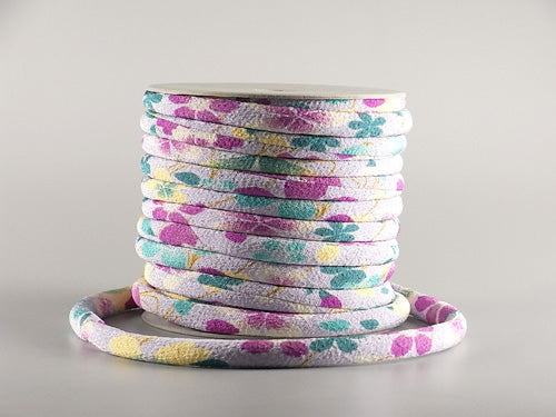 Chirimen Fabric Cord - 1/3in Colorful Cherry Blossoms on Water Light Lavender (Quantity) 1＝1yard