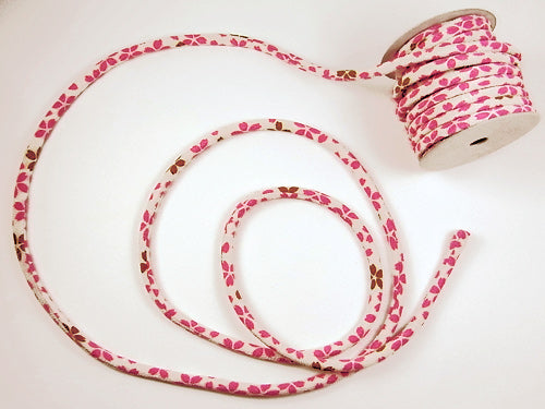 Chirimen Fabric Cord - 1/3in Adorable Cherry Blossoms White (Quantity) 1＝1yard