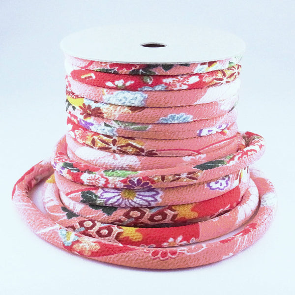 Chirimen Fabric Cord - 1/3in Elegant Flowers Pink (Quantity) 1＝1yard