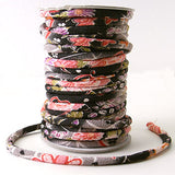 Chirimen Fabric Cord - 1/6in Four Seasons Flowers on Black (Quantity) 1＝1yard