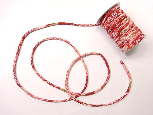 Chirimen Fabric Cord - 1/6in Four Seasons Flowers on Red (Quantity) 1＝1yard