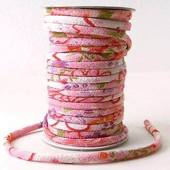 Chirimen Fabric Cord - 1/6in Four Seasons Flowers on Pink (Quantity) 1＝1yard