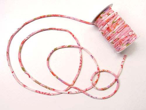 Chirimen Fabric Cord - 1/6in Four Seasons Flowers on Pink (Quantity) 1＝1yard