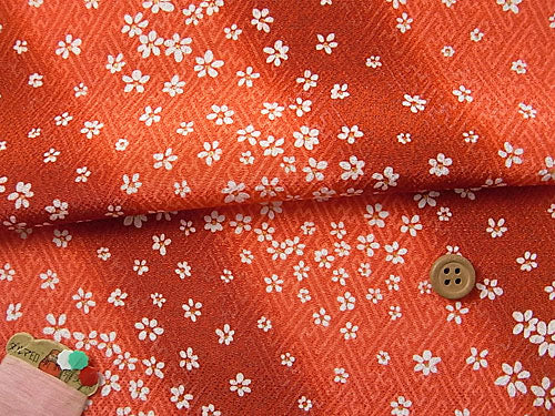 White Cherry Blossoms on Geometric Pattern - Vermillion Red (Length) 1＝0.25yard