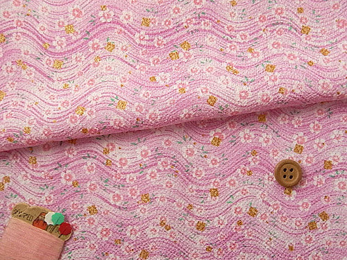 Swinging Small Cherry on Waves - Pink (Length) 1＝0.25yard
