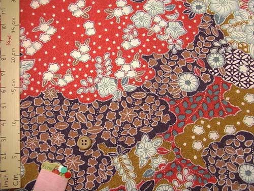 Tsujigahana-Style Japanese Floral - Red (Length) 1＝0.25yard