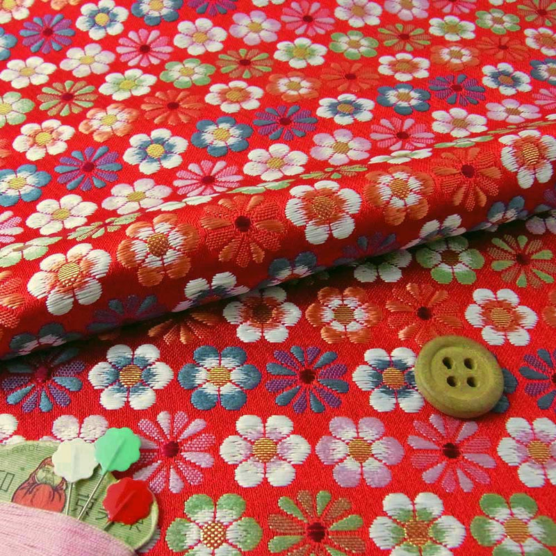 Nishijin-ori Brocade Flower Carpet - Red (Length) 1＝0.25yard