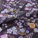 Nishijin-ori Brocade Cherry Blossoms & Butterflies on Streams - Black/Dark Purple (Length) 1＝0.25yard