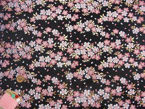 Nishijin-ori Brocade Japanese Cherry Blossoms - Pink on Black (Length) 1＝0.25yard