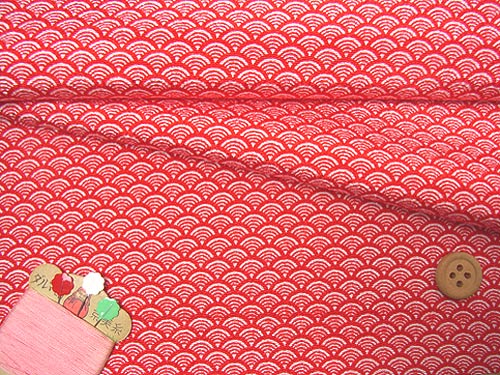 Pre-Cut Chirimen - Traditional Wave Pattern - Red
