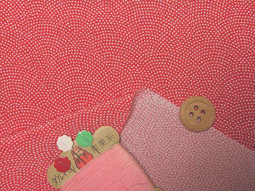Pre-Cut Chirimen - Dotted Wavy Pattern - Red