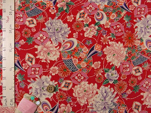 Japanese Magnificent Flowers on Red (Length) 1＝0.25yard