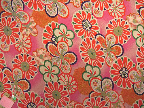 Chrysanthemum and Ume Blossoms on Pink (Length) 1＝0.25yard