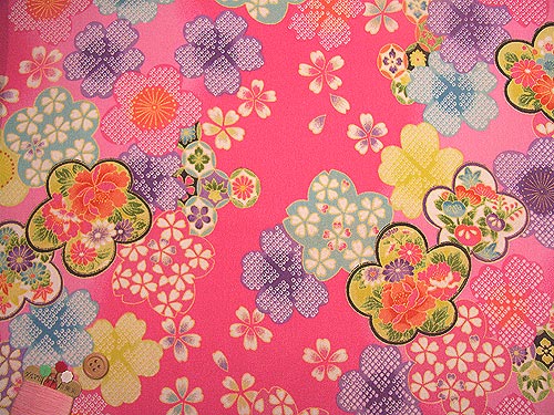 Elegant Ume and Cherry Blossoms on Pink (Length) 1＝0.25yard