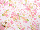 Dancing Japanese Flowers - White/Pink (Length) 1＝0.25yard