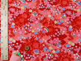 Shadowy Cherry Blossoms with Temari Ball on Red (Length) 1＝0.25yard