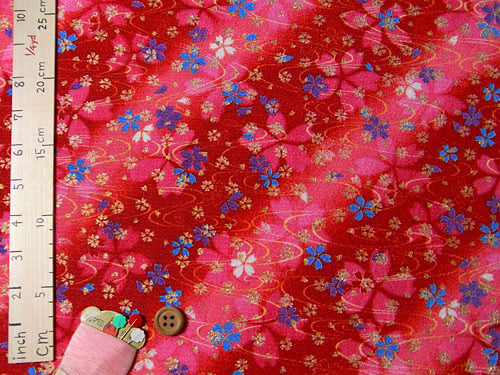 Cherry Blossoms on Golden Stream on Red (Length) 1＝0.25yard