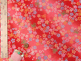 Cherry Blossoms and Fluffy Butterflies on Red (Length) 1＝0.25yard