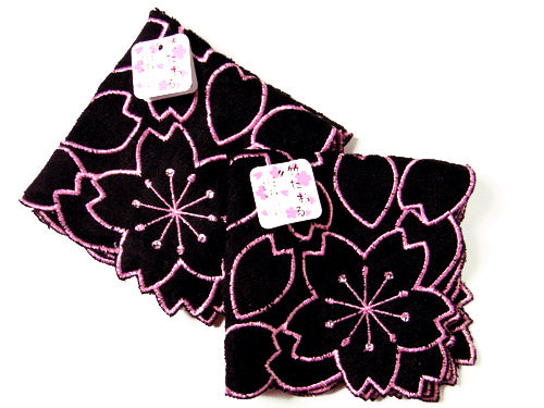 Hand Towel Made from Bamboo Fiber - Cherry Blossoms Black