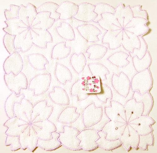 Hand Towel Made from Bamboo Fiber - Cherry Blossoms White