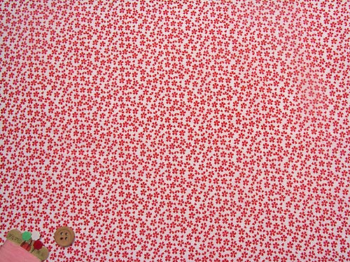 Tiny Cherry Blossoms - White/Red (Length) 1＝0.25yard