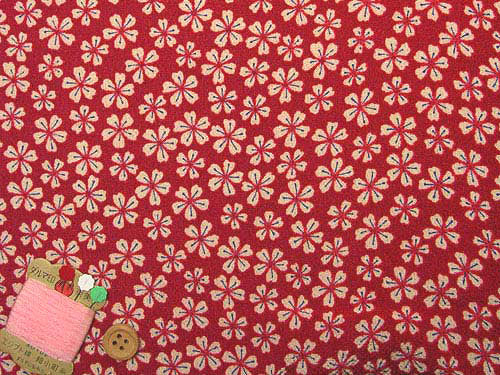 Romantic Cherry Blossoms on Red (Length) 1＝0.25yard