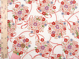 Polyester Chirimen Crepe Cherry Bouquet in White (Length) 1＝0.25yard