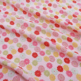 Polyester Chirimen Crepe Small Colorful Mums on Pink (Length) 1＝0.25yard