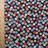 Polyester Chirimen Crepe Small Colorful Mums on Black (Length) 1＝0.25yard