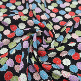 Polyester Chirimen Crepe Small Colorful Mums on Black (Length) 1＝0.25yard