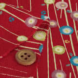 Polyester Chirimen Crepe Small Round Peonies on Red (Length) 1＝0.25yard