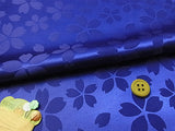 Rinzu Polyester: Reversible Cherry Blossoms on Blue (Length) 1＝0.25yard