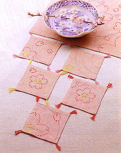 Sashiko Glass Coaster Kit - Cherry Blossoms on Water