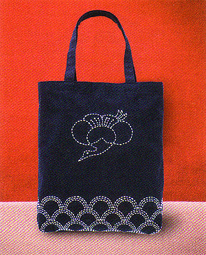 Sashiko Hand Bag Kit - A Flower Alike A Crane with Wave