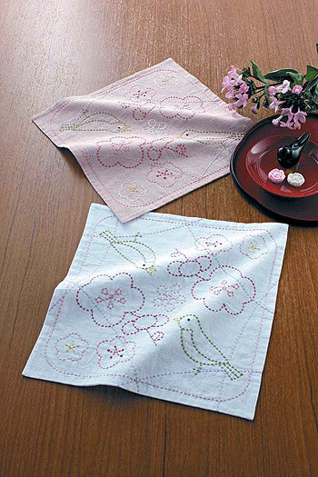 Sashiko Dish Towel - Ume & Bush Warblers