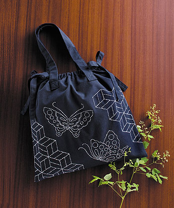 Sashiko Bag Kit - Butterflies and Wooden Mosaic