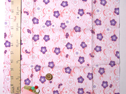 Tenugui Japanese Towel - Ume Blossoms on Waves Pink