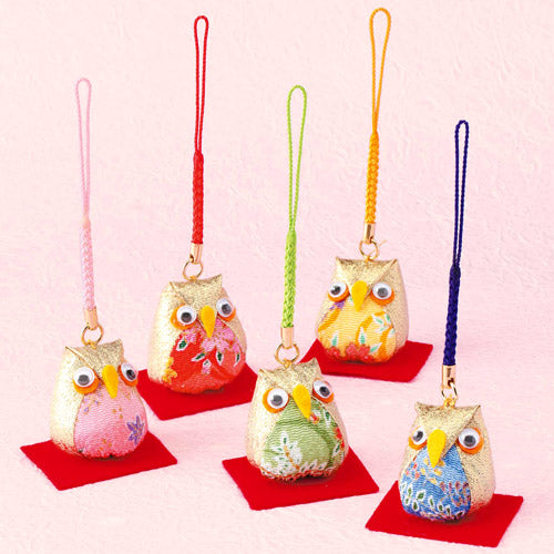 Chirimen Five Color Charms Kit - Golden Owls (set of 5)