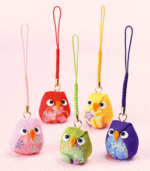 Chirimen Five Color Charms Kit - Owls (set of 5)