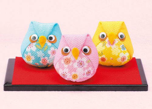 Chirimen Craft Kit - Owl Beanbags Pale Tone