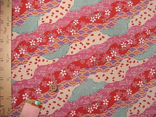 Japanese Flowers & Patterns in Michinaga Design - Red (Length) 1＝0.25yard